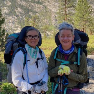 two female hikers in the mountains