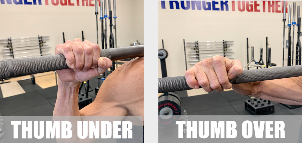 Thumb position comparison between low bar and high bar squats