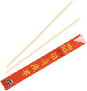 A pair of chopsticks and a chopsticks wrapper