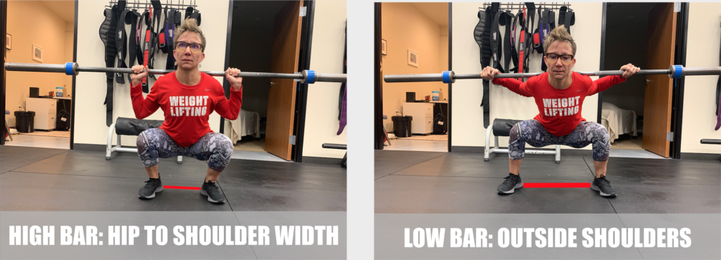 Side by side comparison of feet during high bar and low bar squats
